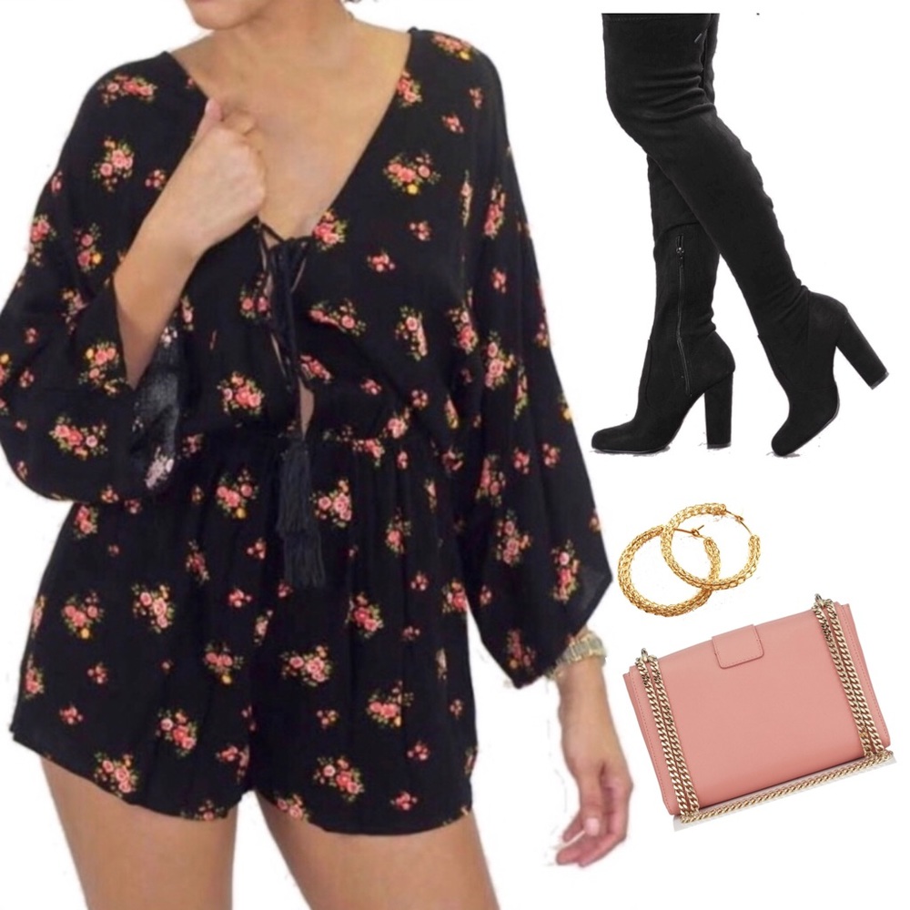 Black Floral Tassle Boho Chic Romper